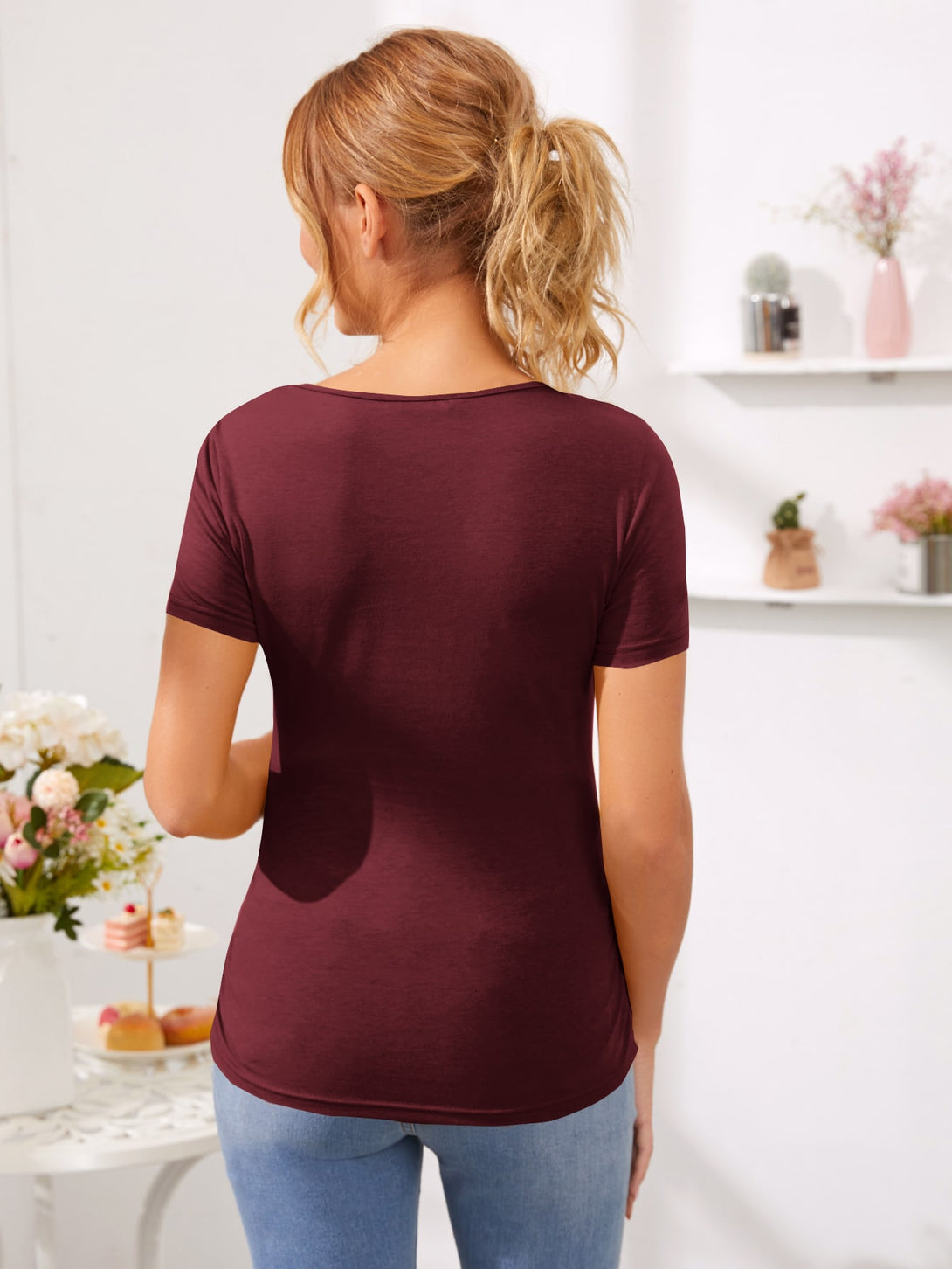 Ropa de Mujer, Ropa Premamá, Tops Premamá, Camisetas premamá, Granate