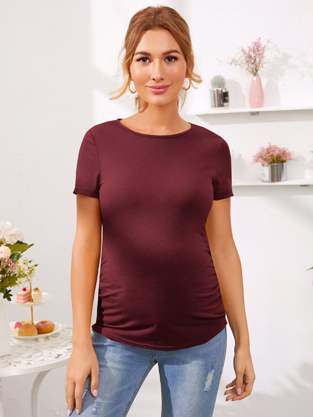 Ropa de Mujer, Ropa Premamá, Tops Premamá, Camisetas premamá, Granate