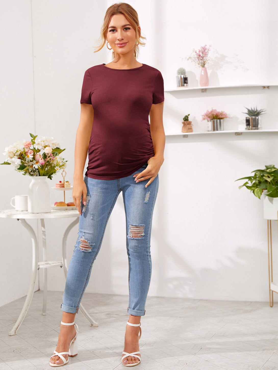 Ropa de Mujer, Ropa Premamá, Tops Premamá, Camisetas premamá, Granate