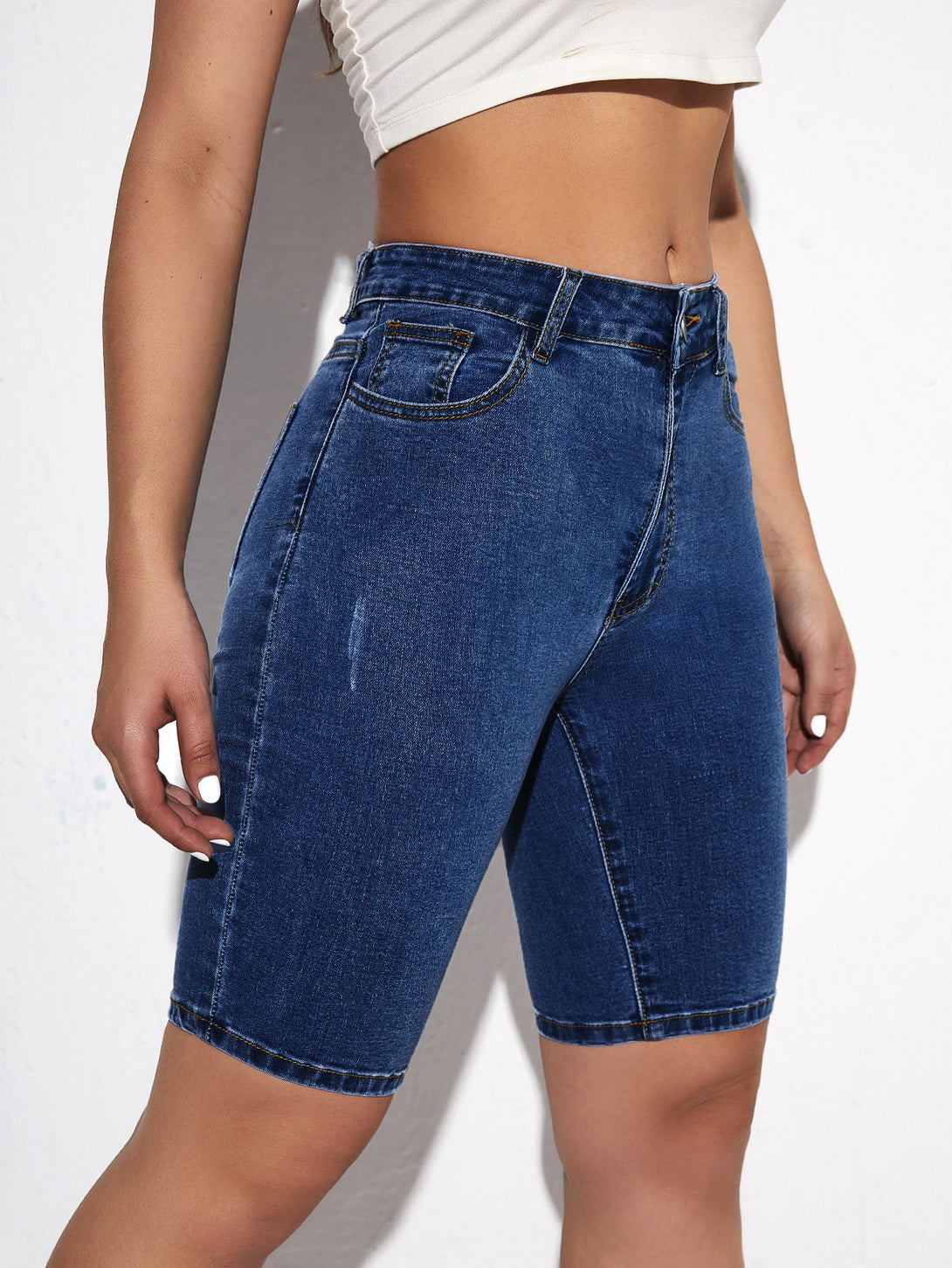 Ropa de Mujer, Mezclilla para mujer, Pantalones cortos de mezclilla para mujer, Colección de trajes de mujer, 10093592, Azul lavado oscuro