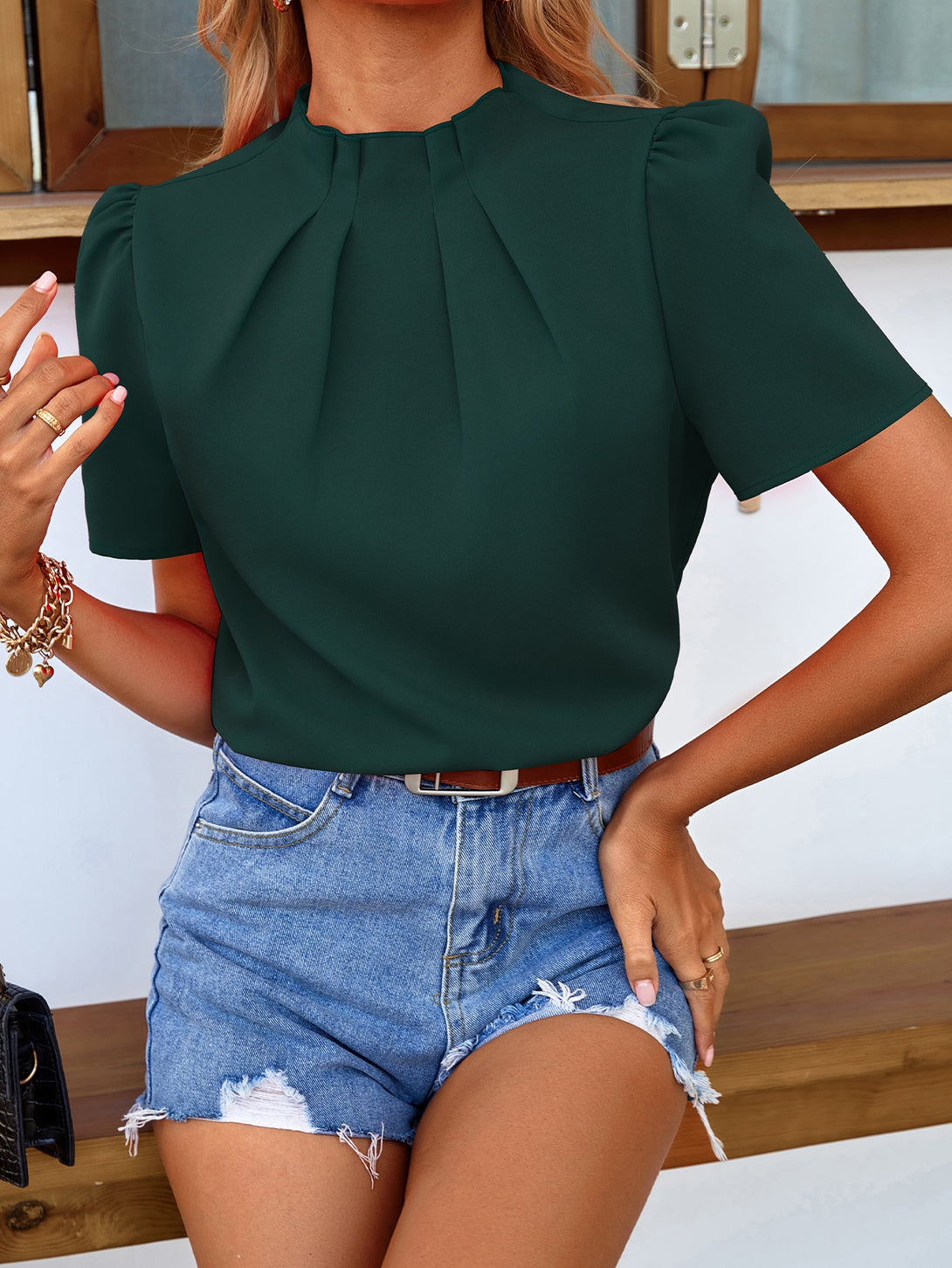 Ropa de Mujer, Ropa de Mujer, Tops & Blusas & Camisetas de Mujer, Blusas de Mujer, Colección de trajes de mujer, Verde Oscuro