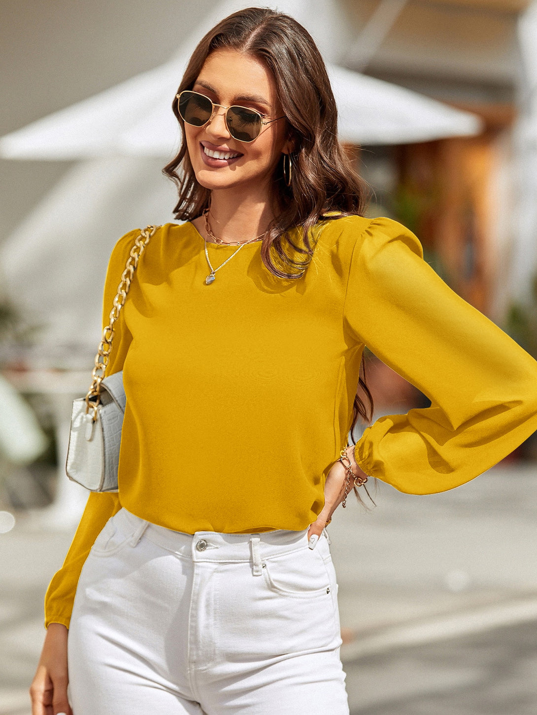 Ropa de Mujer, Ropa de Mujer, Tops & Blusas & Camisetas de Mujer, Blusas de Mujer, Colección de trajes de mujer, Amarillo