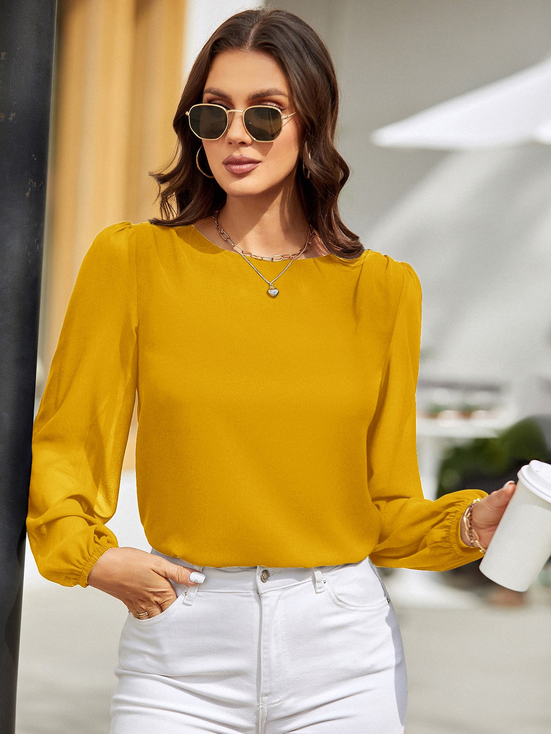 Ropa de Mujer, Ropa de Mujer, Tops & Blusas & Camisetas de Mujer, Blusas de Mujer, Colección de trajes de mujer, Amarillo