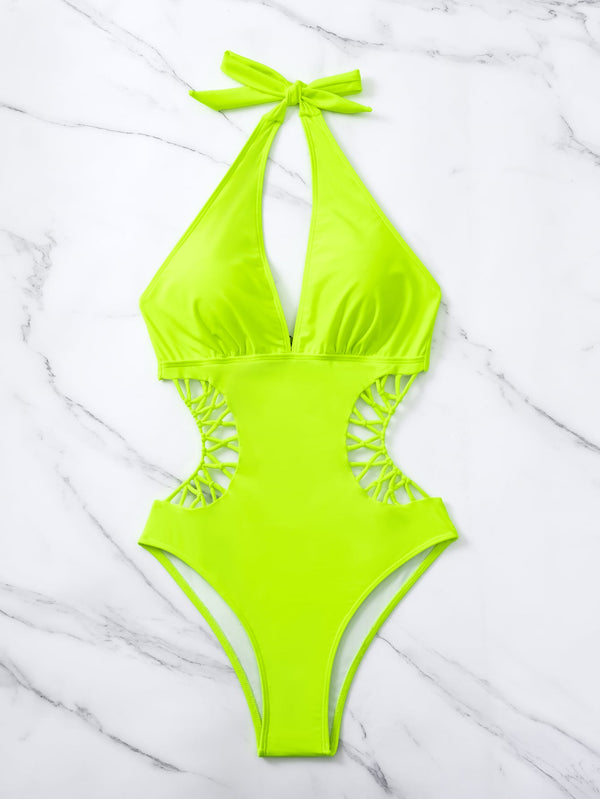 Ropa de Mujer, Ropa de Playa para Mujer, Bañadores de una pieza para Mujer, 13232184, Verde Lima