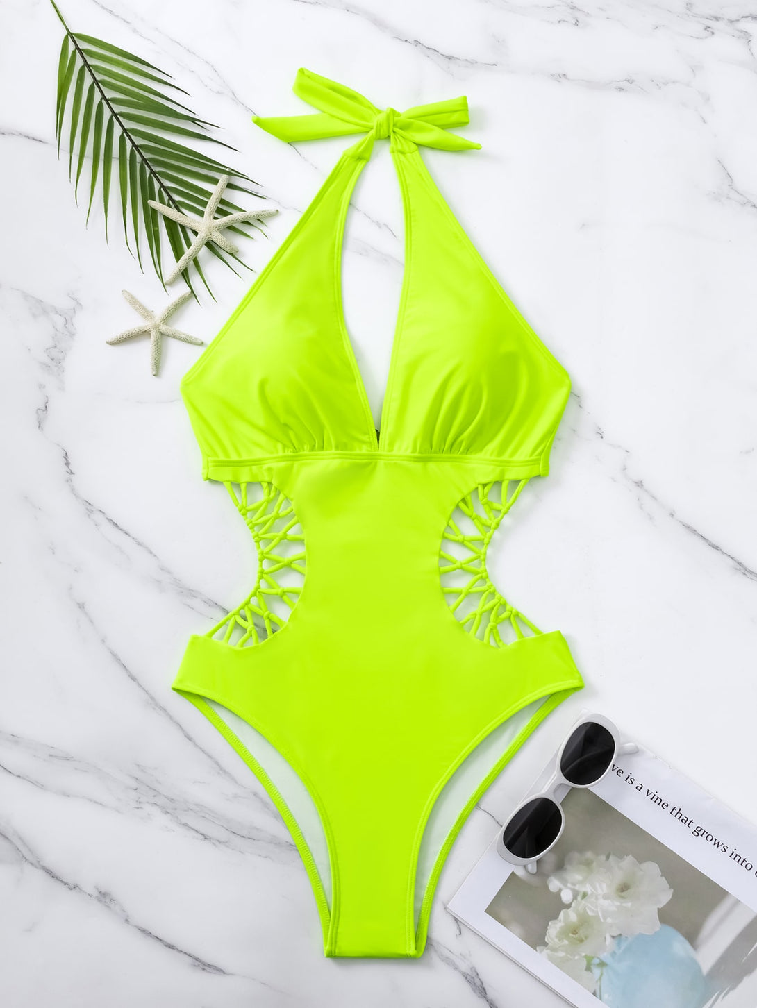 Ropa de Mujer, Ropa de Playa para Mujer, Bañadores de una pieza para Mujer, 13232184, Verde Lima