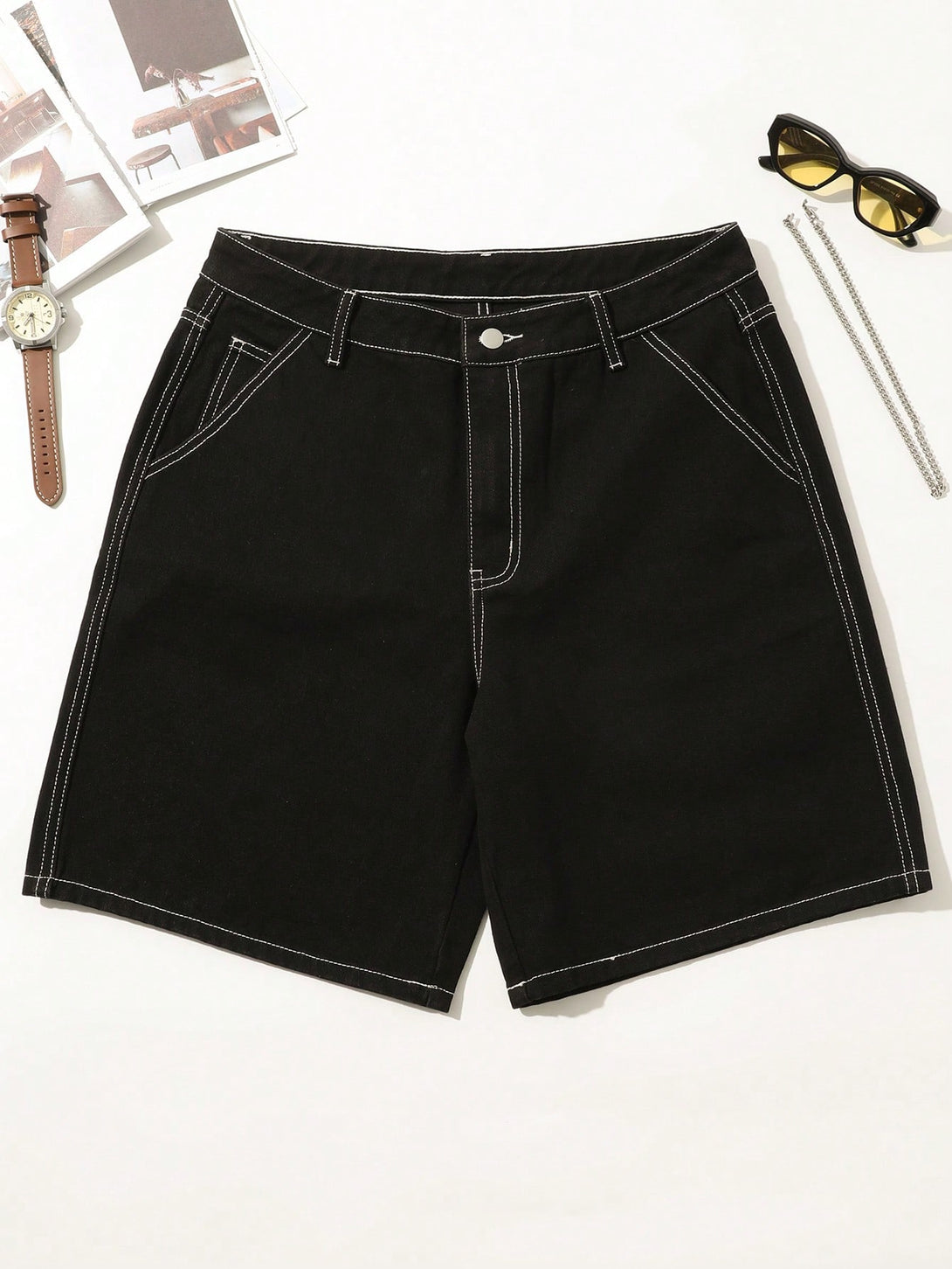 Hombres, Ropa de hombre, Mezclilla para hombre, Shorts mezclilla hombre, 16321396, Negro