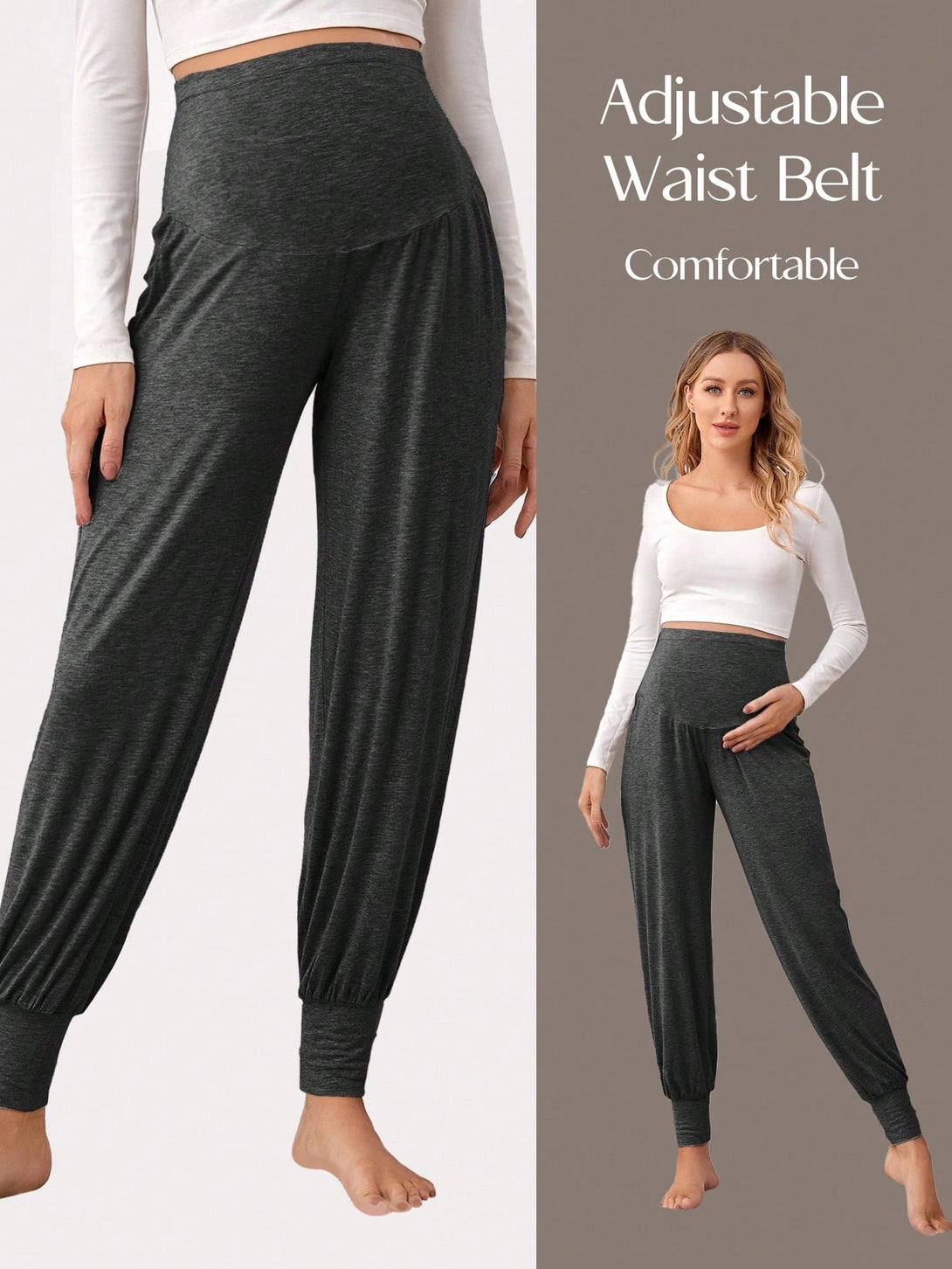 Ropa de Mujer, Ropa Premamá, Bottoms Premamá, Pantalones de maternidad, Gris Oscuro