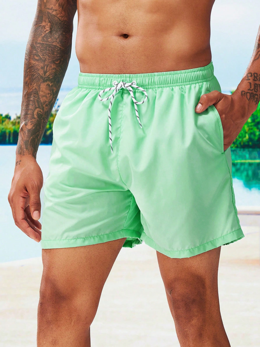 Hombres, Ropa de hombre, Bañador de hombres, Shorts de Playa para Hombre, 18401363, verde menta