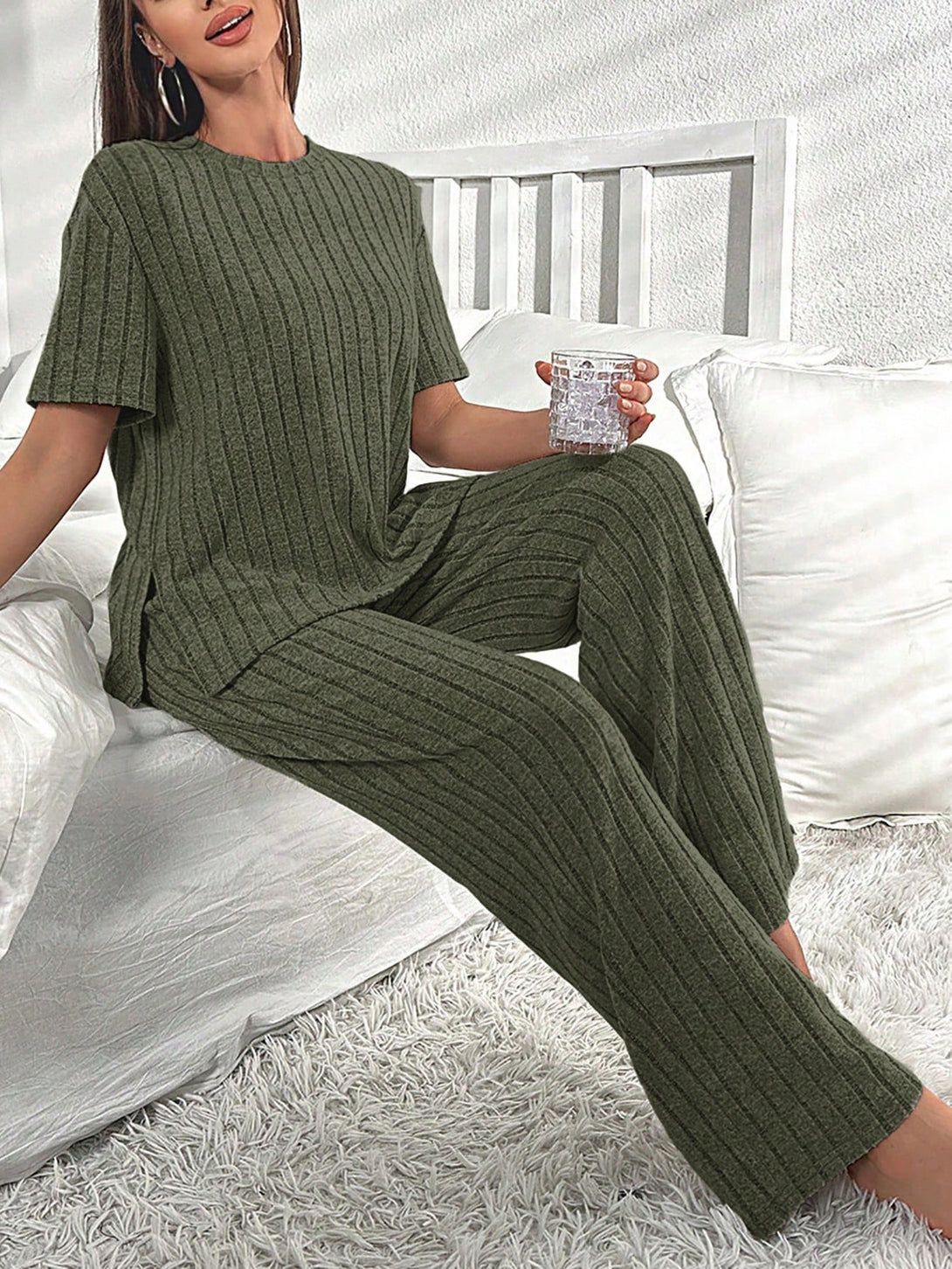 Ropa Interior y Ropa de Dormir, Pijama & Ropa de Descanso de Mujer, Ropa de Dormir para Mujeres, Conjuntos de Descanso para Mujeres, Verde militar