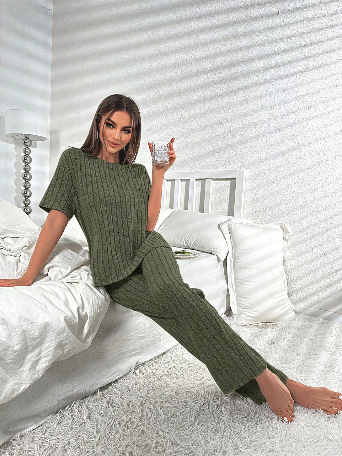 Ropa Interior y Ropa de Dormir, Pijama & Ropa de Descanso de Mujer, Ropa de Dormir para Mujeres, Conjuntos de Descanso para Mujeres, Verde militar