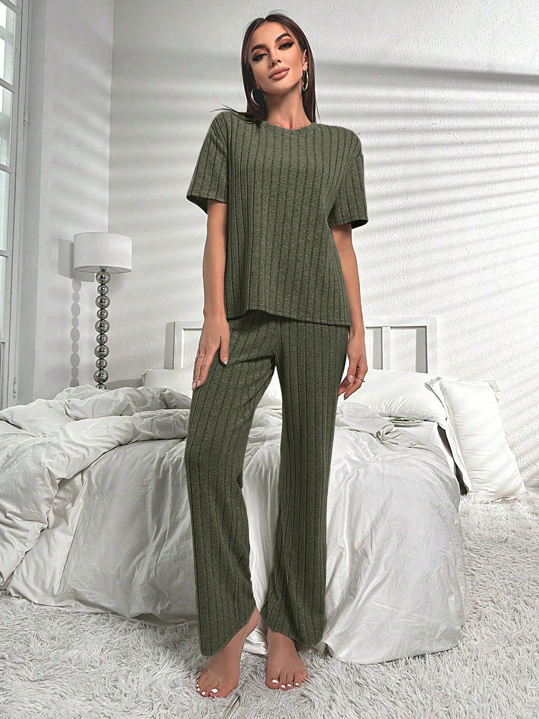 Ropa Interior y Ropa de Dormir, Pijama & Ropa de Descanso de Mujer, Ropa de Dormir para Mujeres, Conjuntos de Descanso para Mujeres, Verde militar