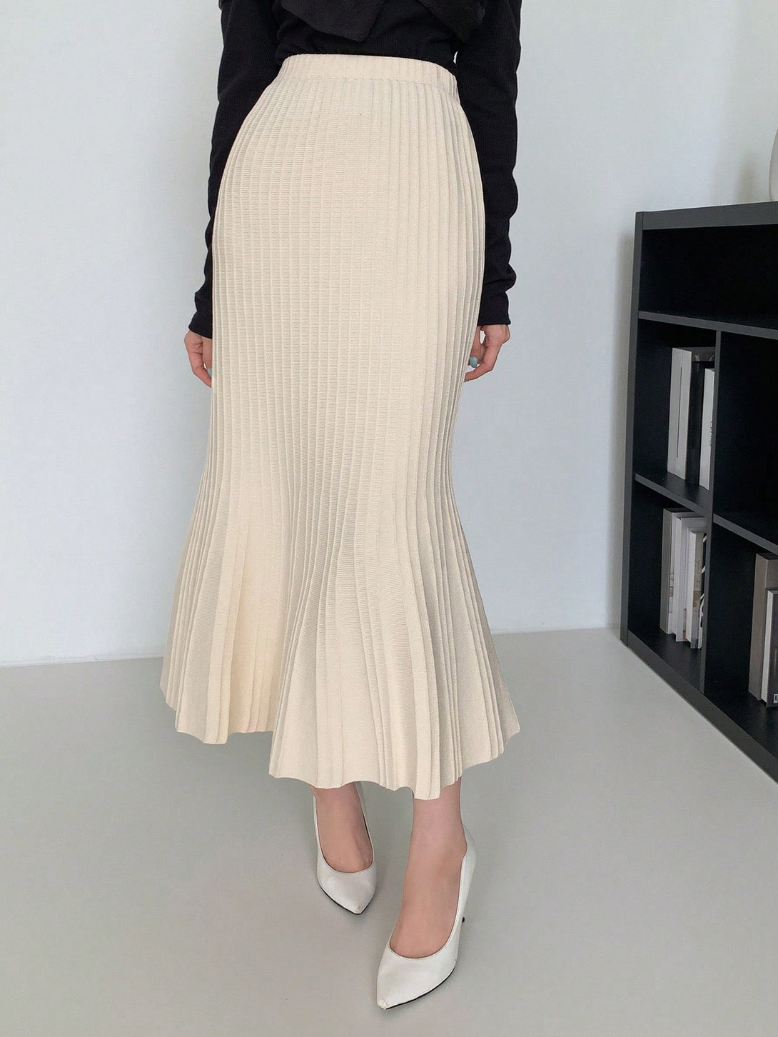 Ropa de Mujer, Tejido de Punto de Mujer, Faldas de Jersey para Mujer, 20458394, Albaricoque