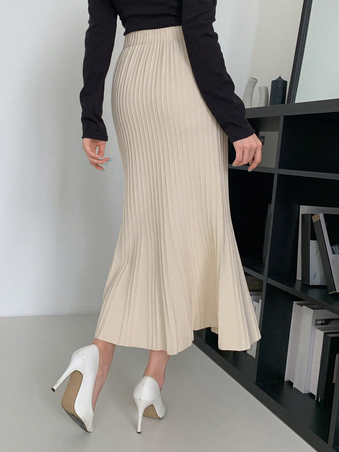 Ropa de Mujer, Tejido de Punto de Mujer, Faldas de Jersey para Mujer, 20458394, Albaricoque
