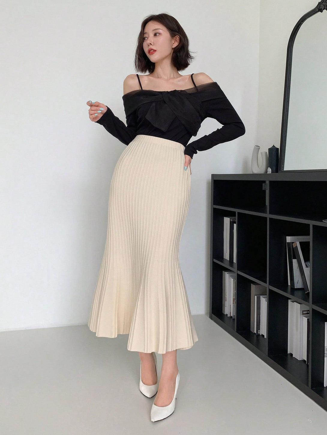 Ropa de Mujer, Tejido de Punto de Mujer, Faldas de Jersey para Mujer, 20458394, Albaricoque