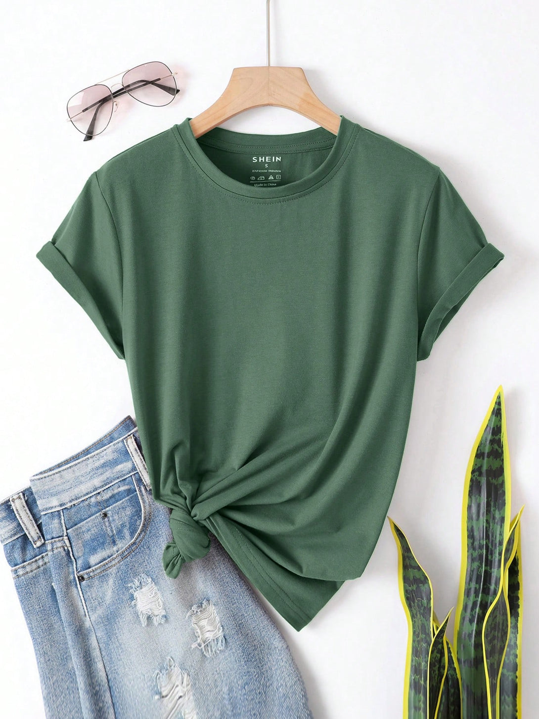 Ropa de Mujer, Ropa de Mujer, Tops & Blusas & Camisetas de Mujer, Camisetas de Mujer, Verde Oscuro