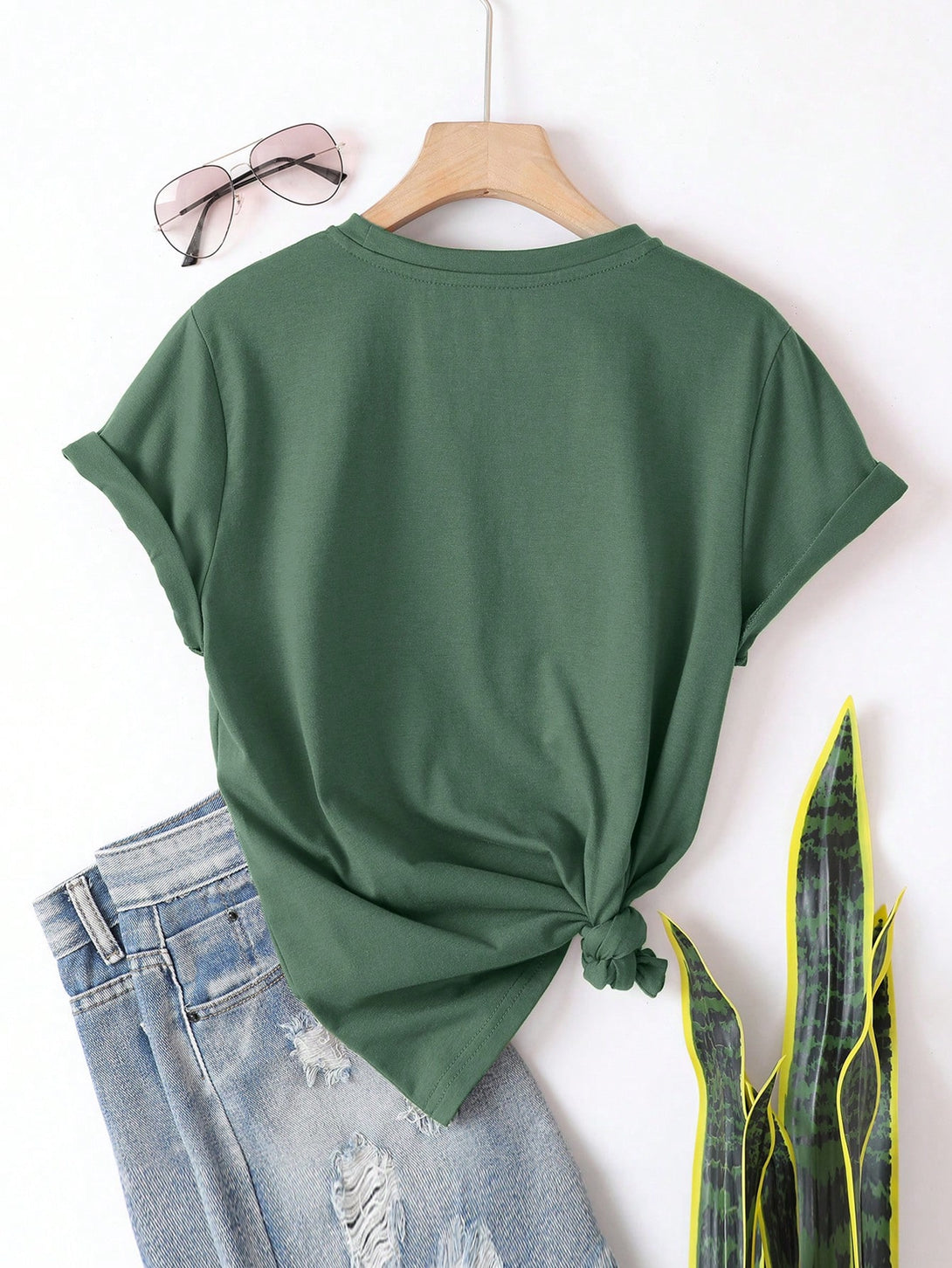 Ropa de Mujer, Ropa de Mujer, Tops & Blusas & Camisetas de Mujer, Camisetas de Mujer, Verde Oscuro