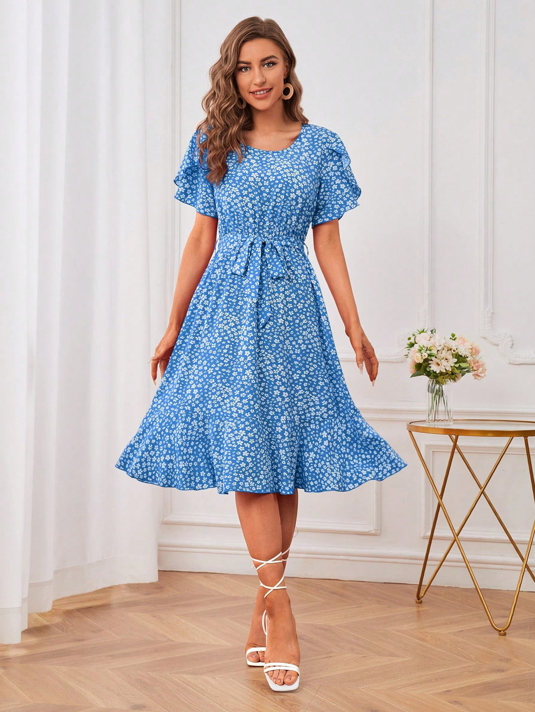 Ropa de Mujer, Ropa de Mujer, Vestidos de mujer, Vestidos midi para mujer, Colección de trajes de mujer, Azul y blanco