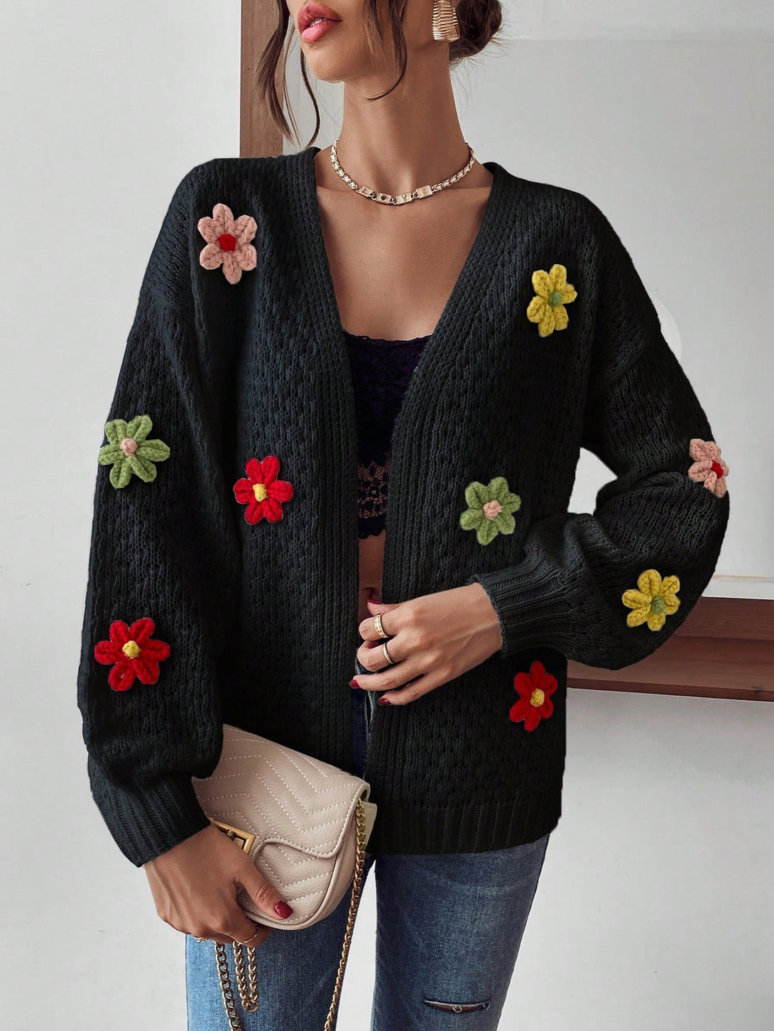 Ropa de Mujer, Tejido de Punto de Mujer, Cárdigans de Mujer, Colección de trajes de mujer, 22106999, Negro
