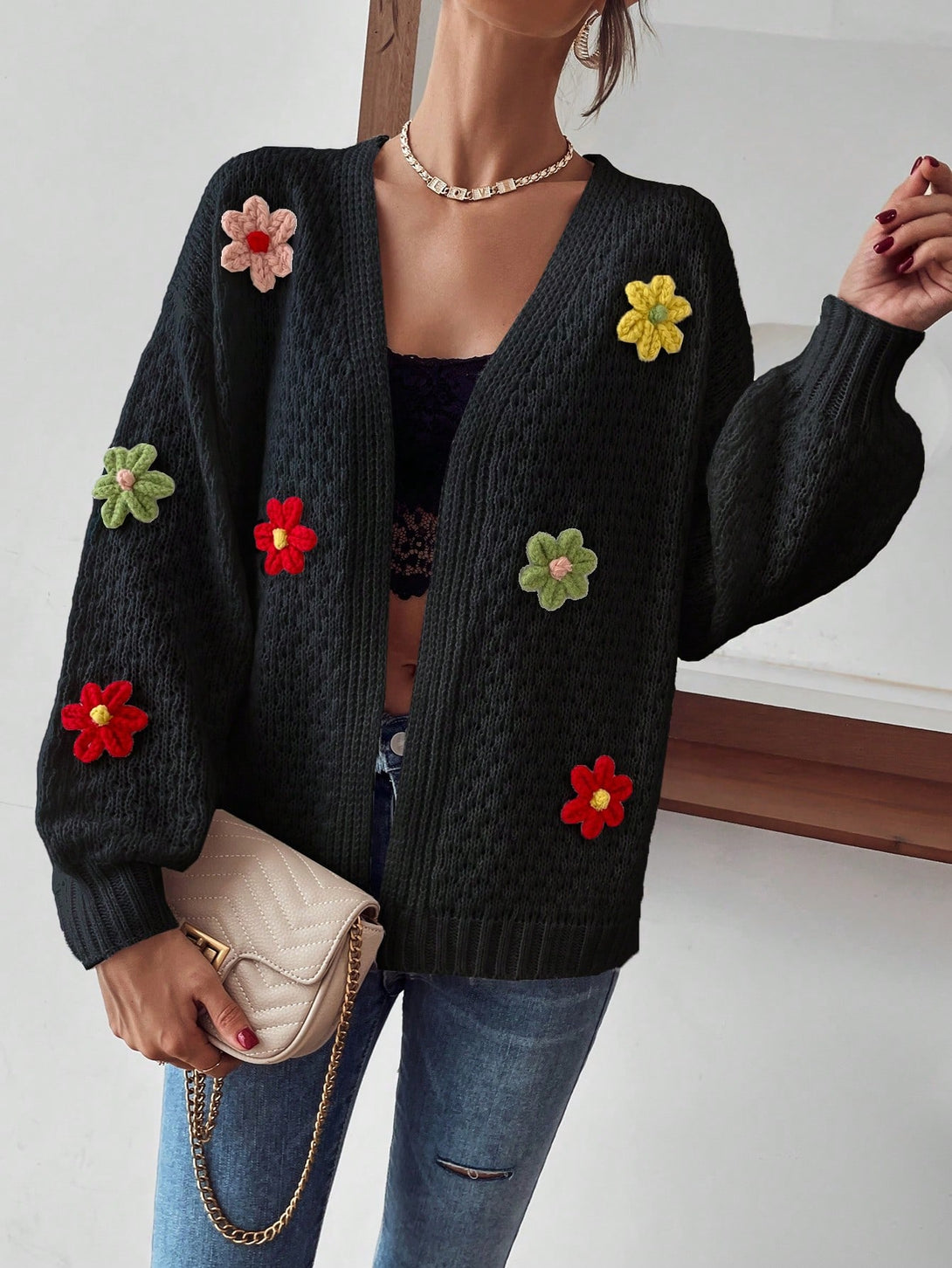 Ropa de Mujer, Tejido de Punto de Mujer, Cárdigans de Mujer, Colección de trajes de mujer, 22106999, Negro