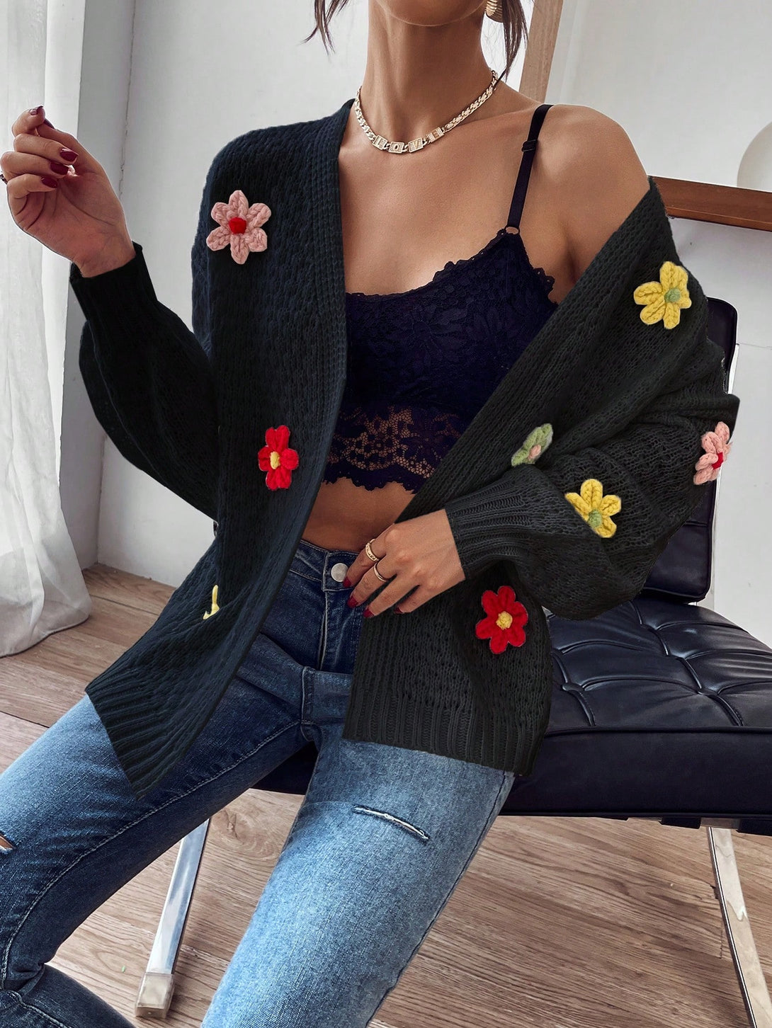 Ropa de Mujer, Tejido de Punto de Mujer, Cárdigans de Mujer, Colección de trajes de mujer, 22106999, Negro