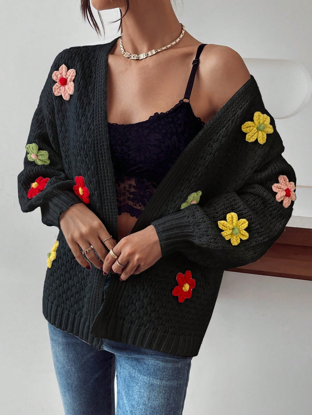 Ropa de Mujer, Tejido de Punto de Mujer, Cárdigans de Mujer, Colección de trajes de mujer, 22106999, Negro