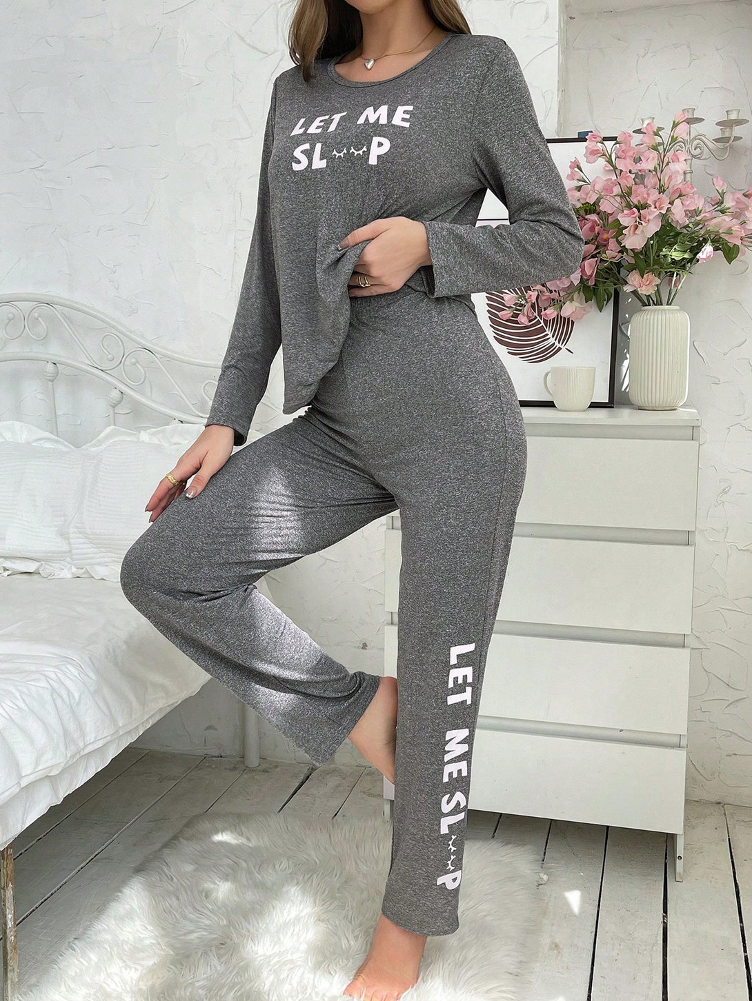 Ropa Interior y Ropa de Dormir, Pijama & Ropa de Descanso de Mujer, Ropa de Dormir para Mujeres, Sets de Pijamas de Mujer, pareja, Gris