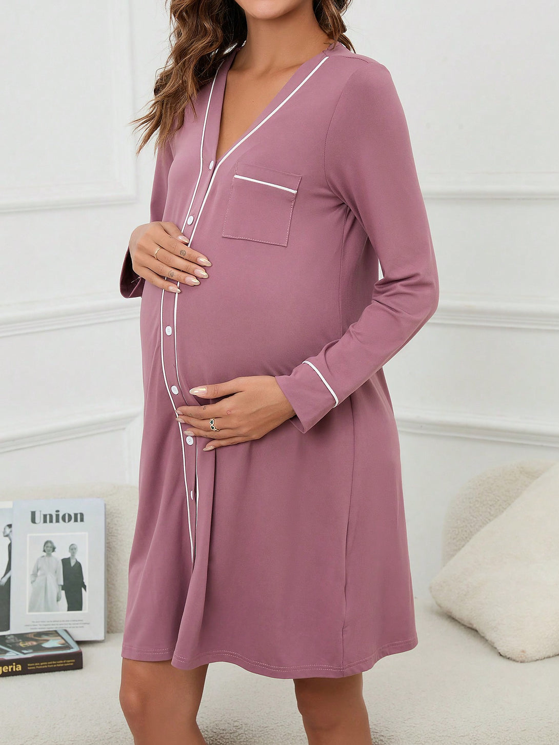 Ropa Interior y Ropa de Dormir, Pijama & Ropa de Descanso de Mujer, Ropa de Dormir para Mujeres, Ropa cómoda premamá, 22384317, Rojo violeta