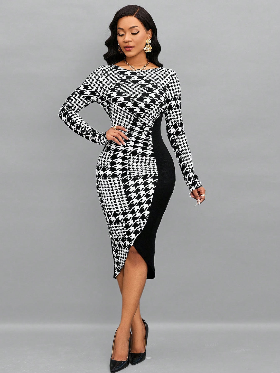 Ropa de Mujer, Vestidos de mujer, Vestidos midi para mujer, Colección de trajes de mujer, 22872211, Blanco y Negro