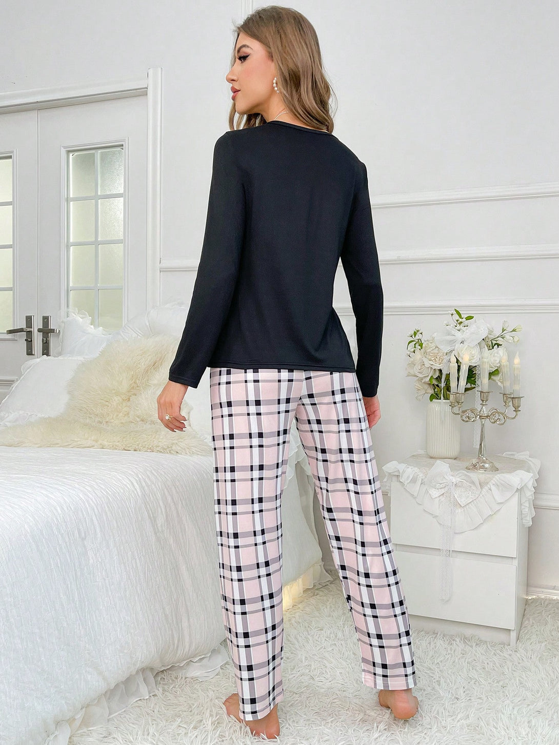 Ropa Interior y Ropa de Dormir, Pijama & Ropa de Descanso de Mujer, Ropa de Dormir para Mujeres, Sets de Pijamas de Mujer, pareja, 23101492, Negro