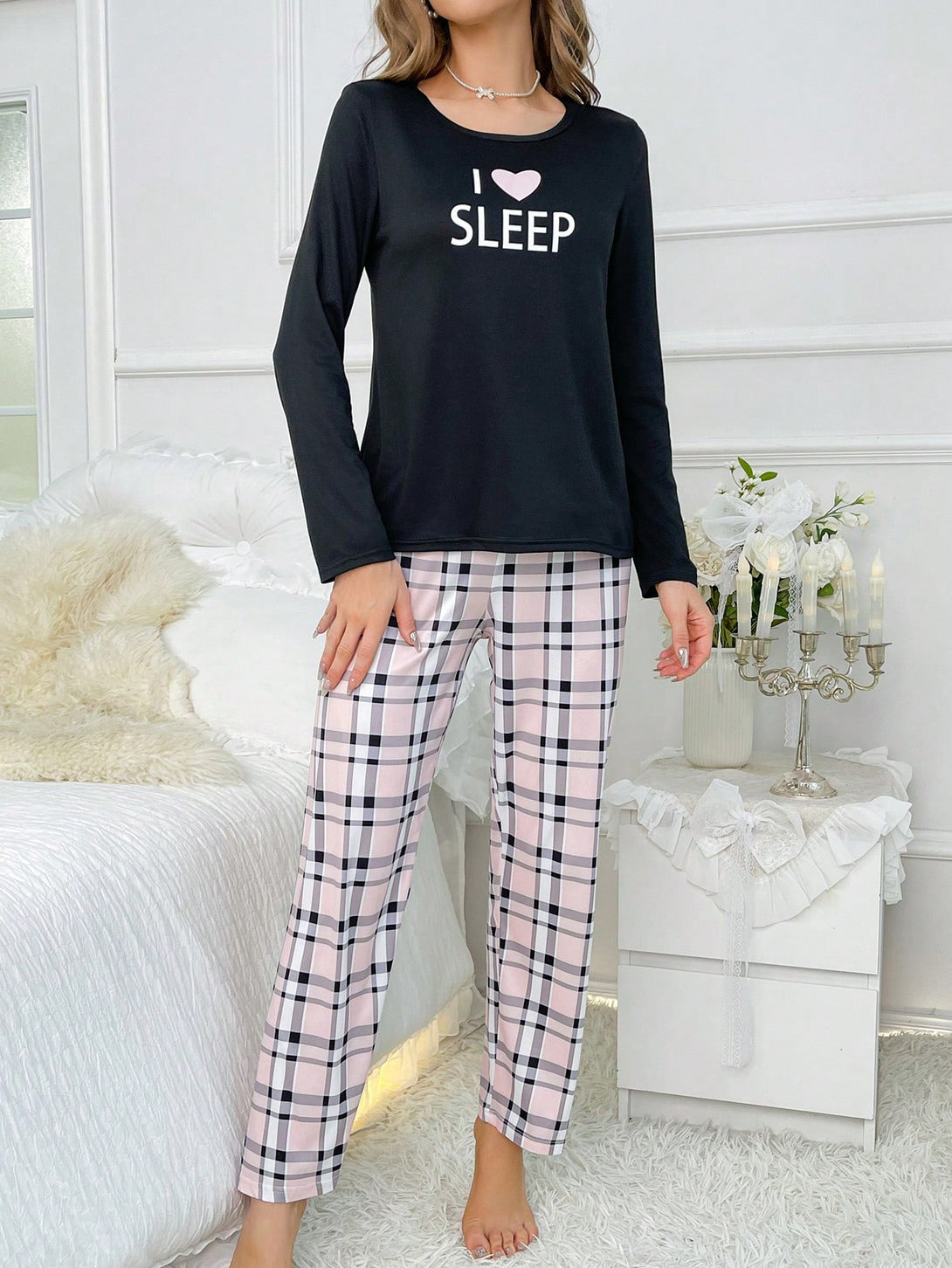 Ropa Interior y Ropa de Dormir, Pijama & Ropa de Descanso de Mujer, Ropa de Dormir para Mujeres, Sets de Pijamas de Mujer, pareja, 23101492, Negro