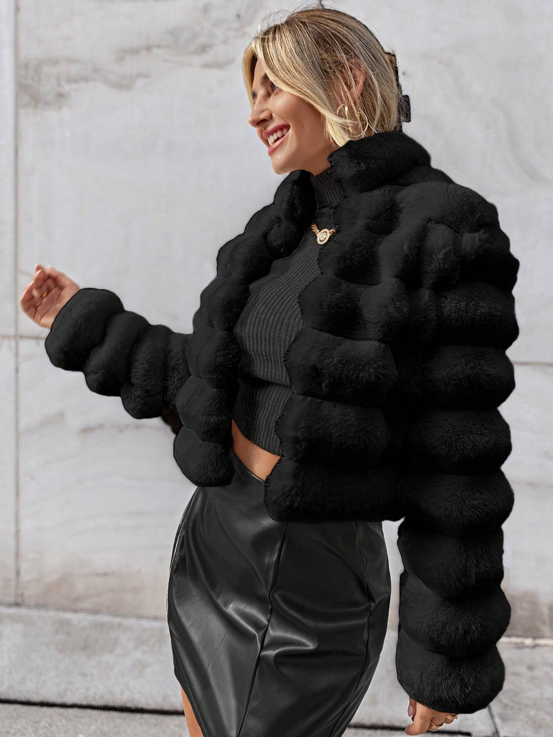 Ropa de Mujer, Ropa de Exterior para Mujer, Abrigos de Pieles Similares para Mujer, Colección de trajes de mujer, 24169864, Negro