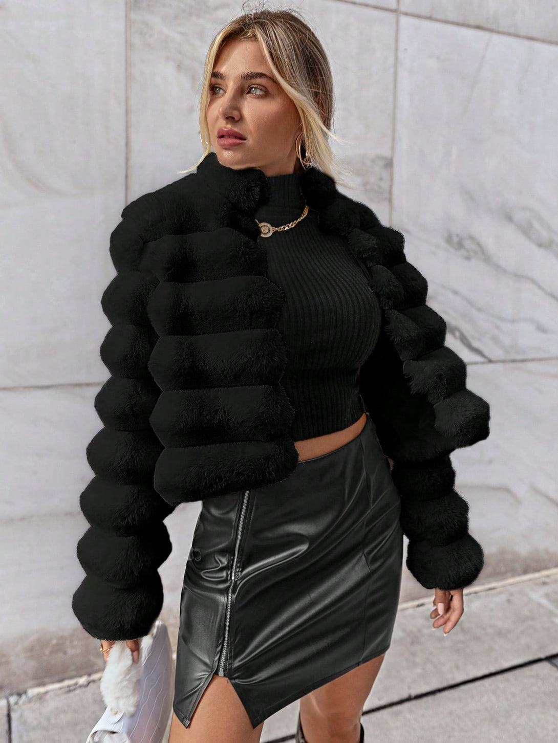 Ropa de Mujer, Ropa de Exterior para Mujer, Abrigos de Pieles Similares para Mujer, Colección de trajes de mujer, 24169864, Negro