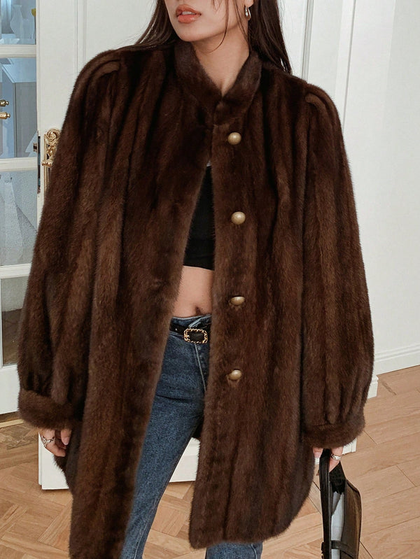 Ropa de Mujer, Ropa de Exterior para Mujer, Abrigos de Pieles Similares para Mujer, 26135978, Marrón