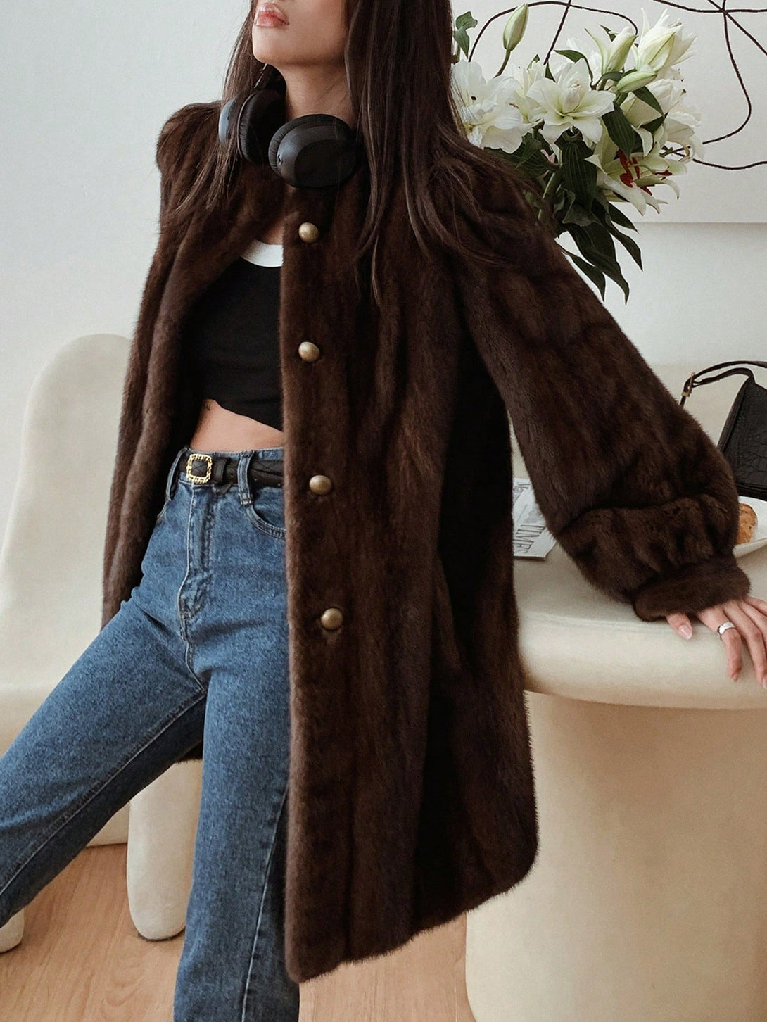 Ropa de Mujer, Ropa de Exterior para Mujer, Abrigos de Pieles Similares para Mujer, 26135978, Marrón