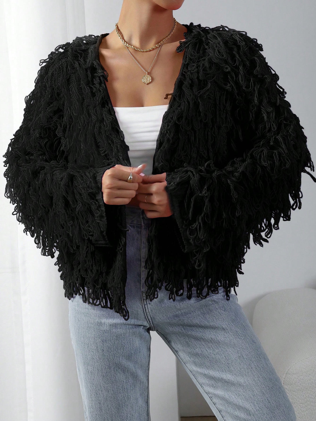 Ropa de Mujer, Tejido de Punto de Mujer, Cárdigans de Mujer, 26263528, Negro