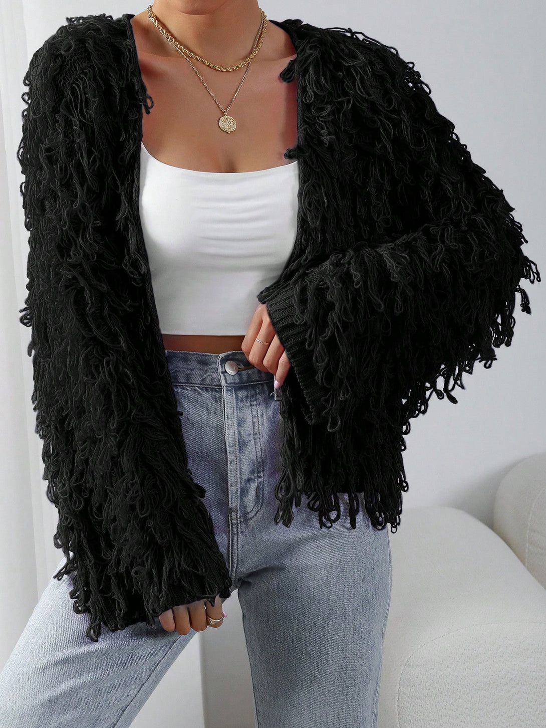 Ropa de Mujer, Tejido de Punto de Mujer, Cárdigans de Mujer, 26263528, Negro