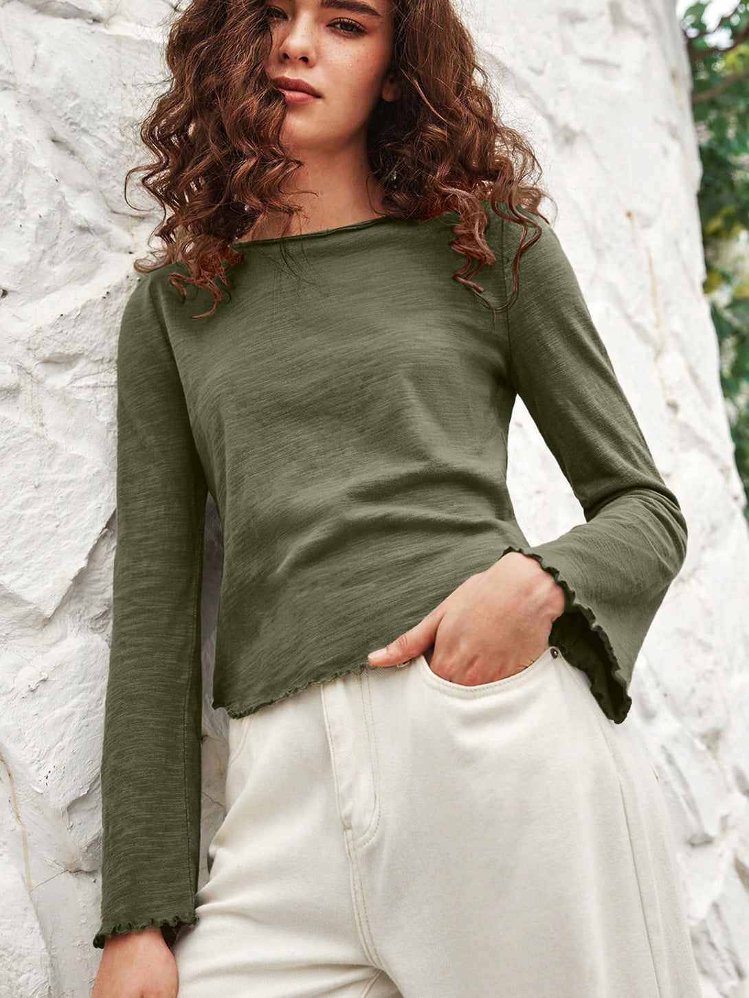 Ropa de Mujer, Ropa de Mujer, Tops & Blusas & Camisetas de Mujer, Camisetas de Mujer, Verde militar