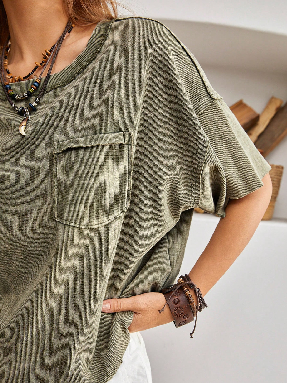 Ropa de Mujer, Ropa de Mujer, Tops & Blusas & Camisetas de Mujer, Camisetas de Mujer, OUTFITS LOOKBOOK, Verde militar