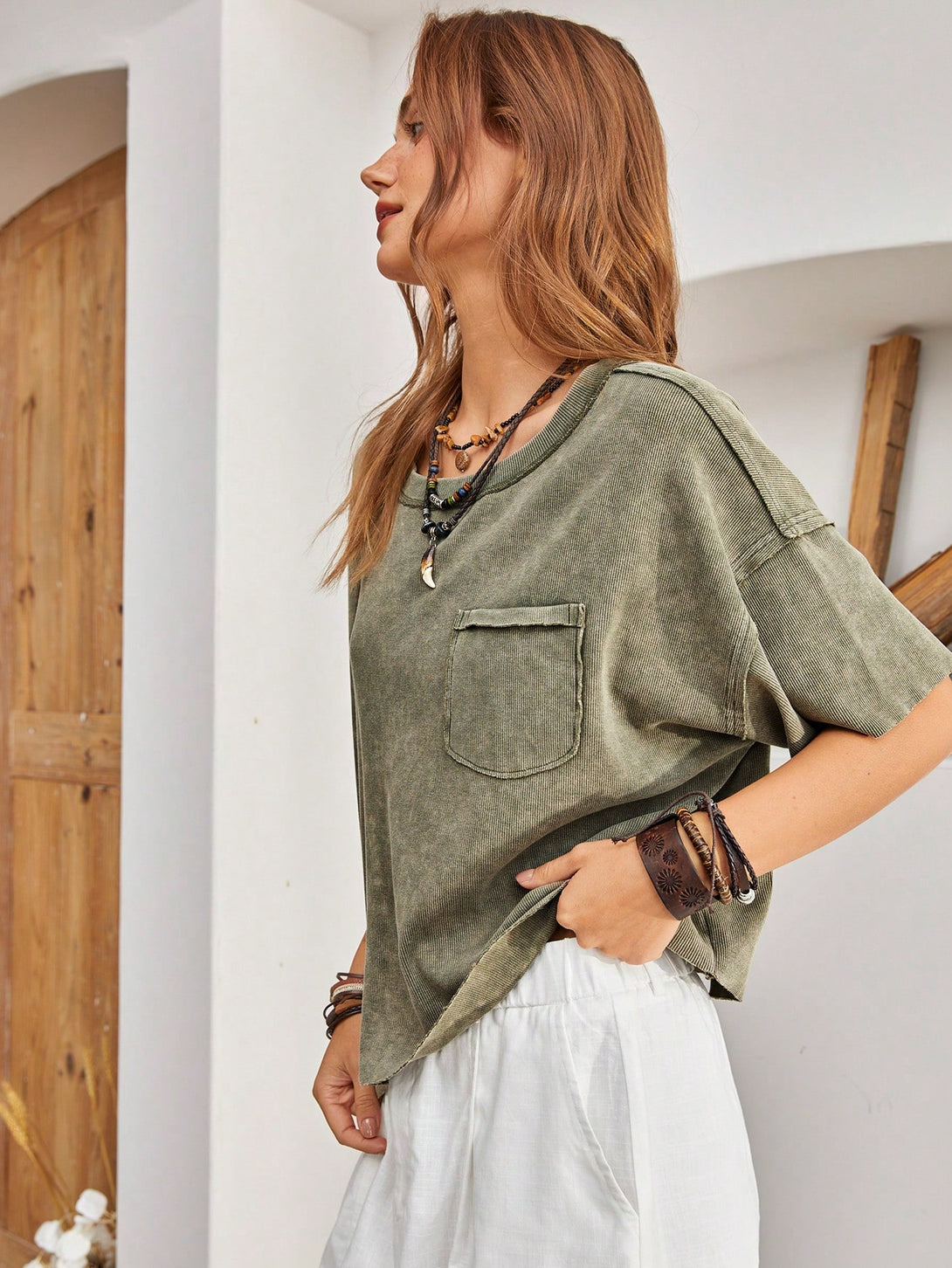 Ropa de Mujer, Ropa de Mujer, Tops & Blusas & Camisetas de Mujer, Camisetas de Mujer, OUTFITS LOOKBOOK, Verde militar