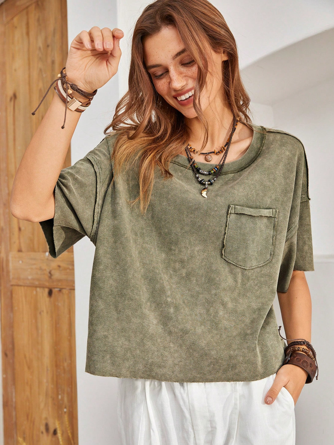 Ropa de Mujer, Ropa de Mujer, Tops & Blusas & Camisetas de Mujer, Camisetas de Mujer, OUTFITS LOOKBOOK, Verde militar