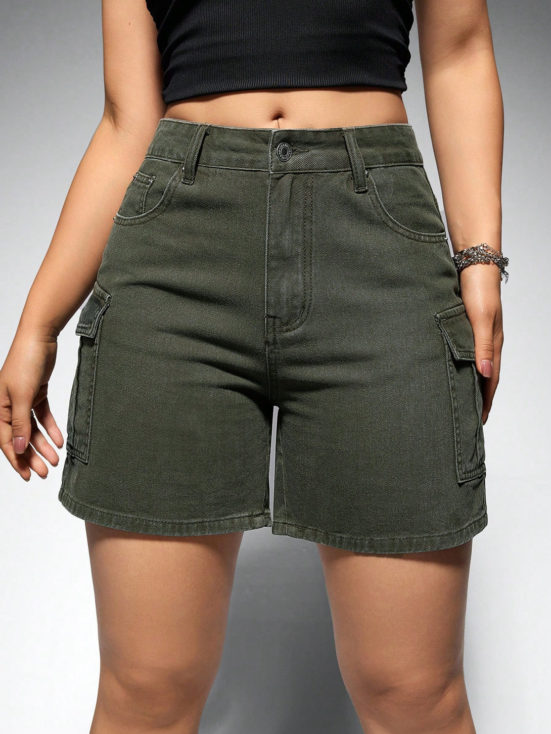 Ropa de Mujer, Mezclilla para mujer, Pantalones cortos de mezclilla para mujer, Colección de trajes de mujer, 27246357, Verde militar