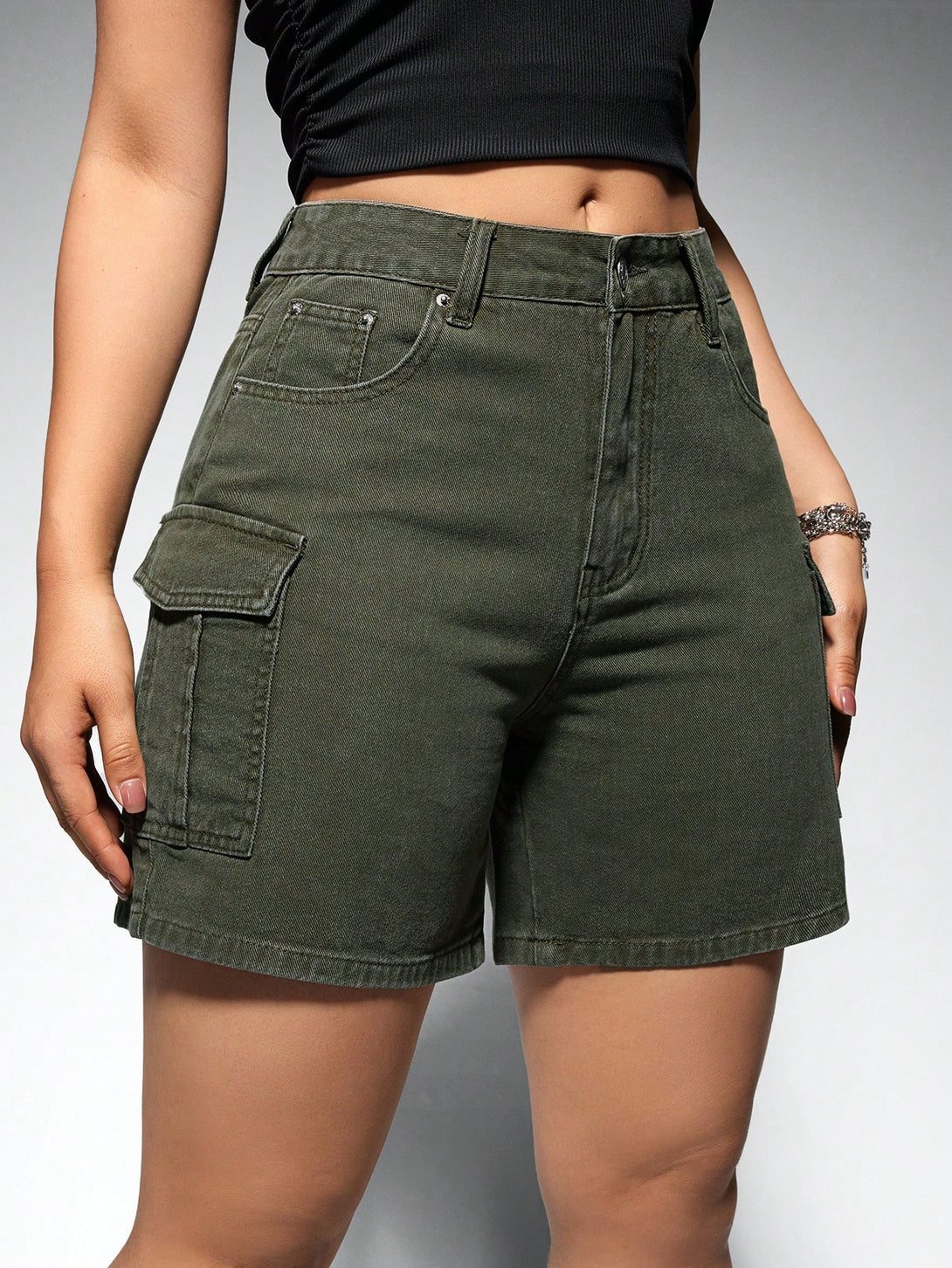 Ropa de Mujer, Mezclilla para mujer, Pantalones cortos de mezclilla para mujer, Colección de trajes de mujer, 27246357, Verde militar