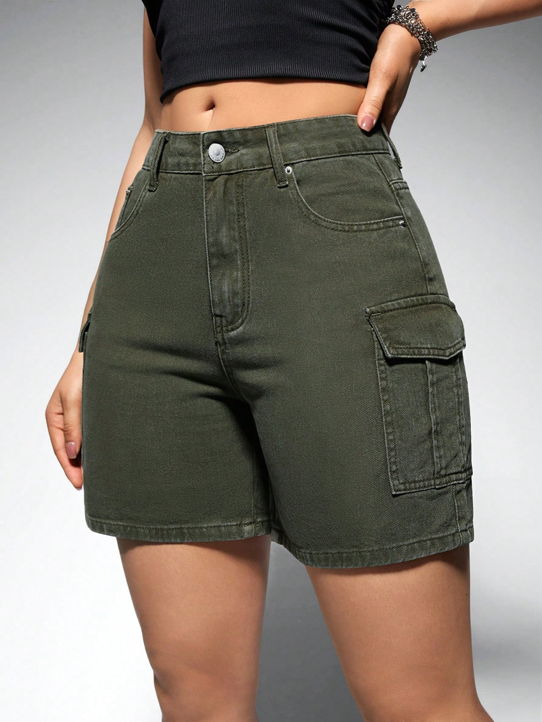 Ropa de Mujer, Mezclilla para mujer, Pantalones cortos de mezclilla para mujer, Colección de trajes de mujer, 27246357, Verde militar