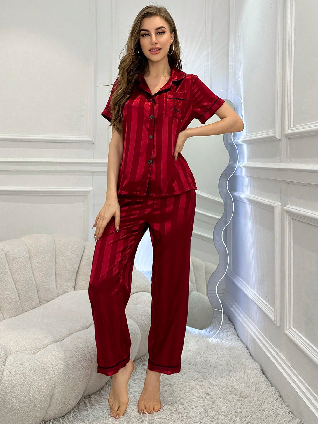 Ropa Interior y Ropa de Dormir, Pijama & Ropa de Descanso de Mujer, Ropa de Dormir para Mujeres, Sets de Pijamas de Mujer, pareja, 29271812, Burdeos