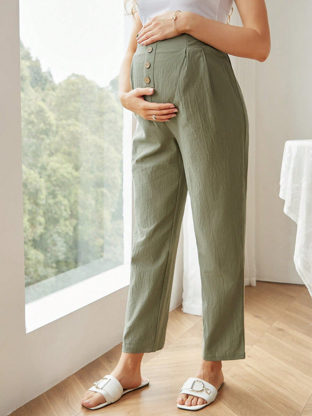 Ropa de Mujer, Ropa Premamá, Bottoms Premamá, Pantalones de maternidad, Verde militar