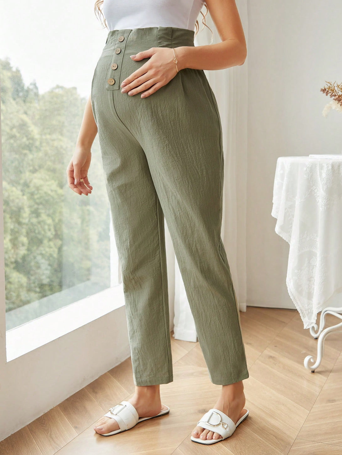 Ropa de Mujer, Ropa Premamá, Bottoms Premamá, Pantalones de maternidad, Verde militar