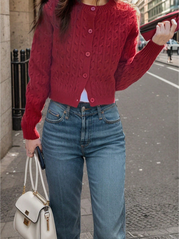 Ropa de Mujer, Ropa de Mujer, Tejido de Punto de Mujer, Cárdigans de Mujer, Rojo