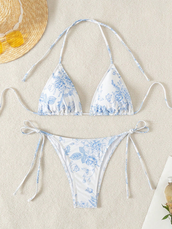 Ropa de Mujer, Ropa de Mujer, Ropa de Playa para Mujer, Sets de Bikini para Mujer, Colección de trajes de mujer, Azul y blanco