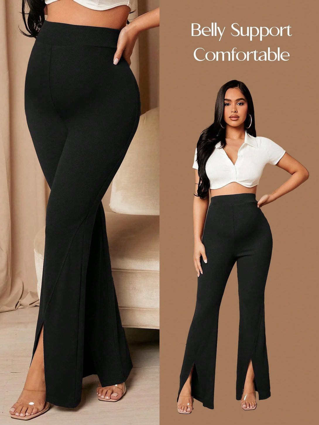 Ropa de Mujer, Ropa Premamá, Bottoms Premamá, Pantalones de maternidad, Negro