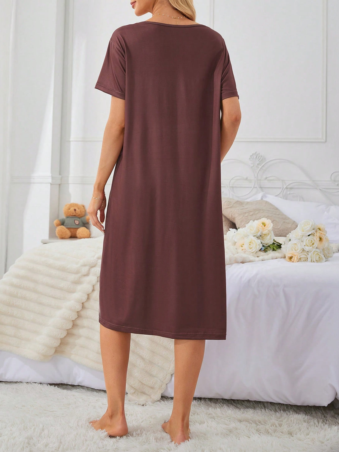 Ropa Interior y Ropa de Dormir, Pijama & Ropa de Descanso de Mujer, Ropa de Dormir para Mujeres, Mujeres camisones y vestido de dormir, Marrón Chocolate